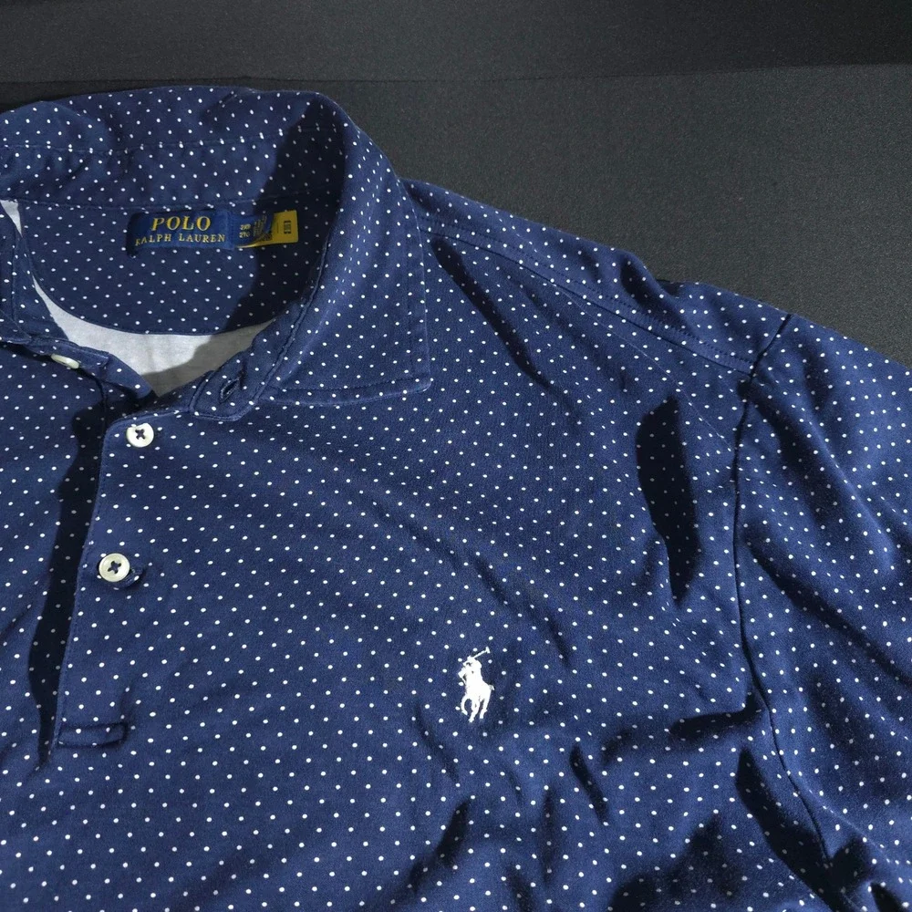 Polo Ralph Lauren Polo Shirt Mens 2XB Navy White Polka Dot Golf SS Performances
